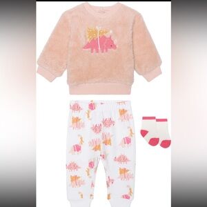 PL Baby by Petit Lem Faux Shearling Sweatshirt, Leggings & Socks Set, DINO, 12M